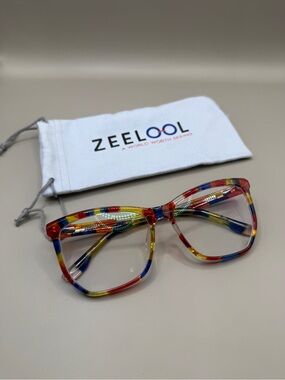 ZEELool Multicolor Rectangle Blue Red Yellow Eyeglasses, unknown prescription